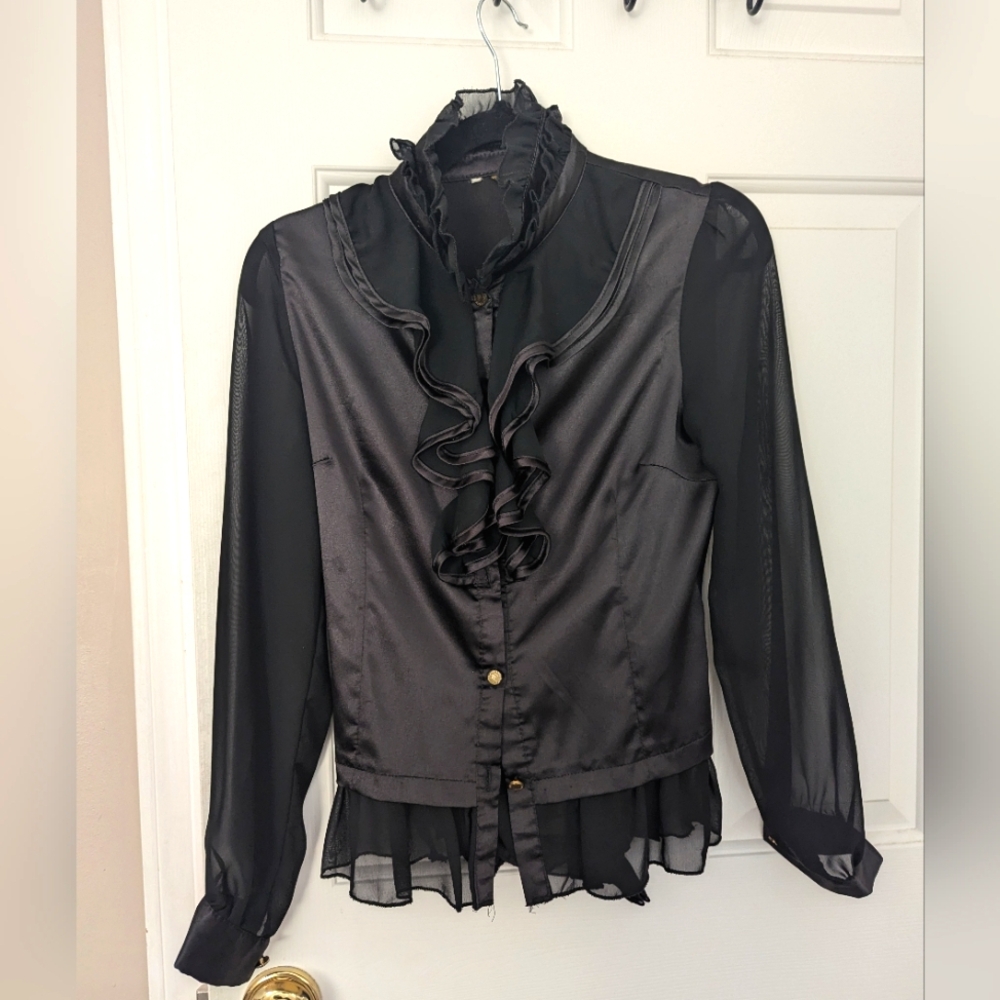Elegant Black Ruffled Women's Top